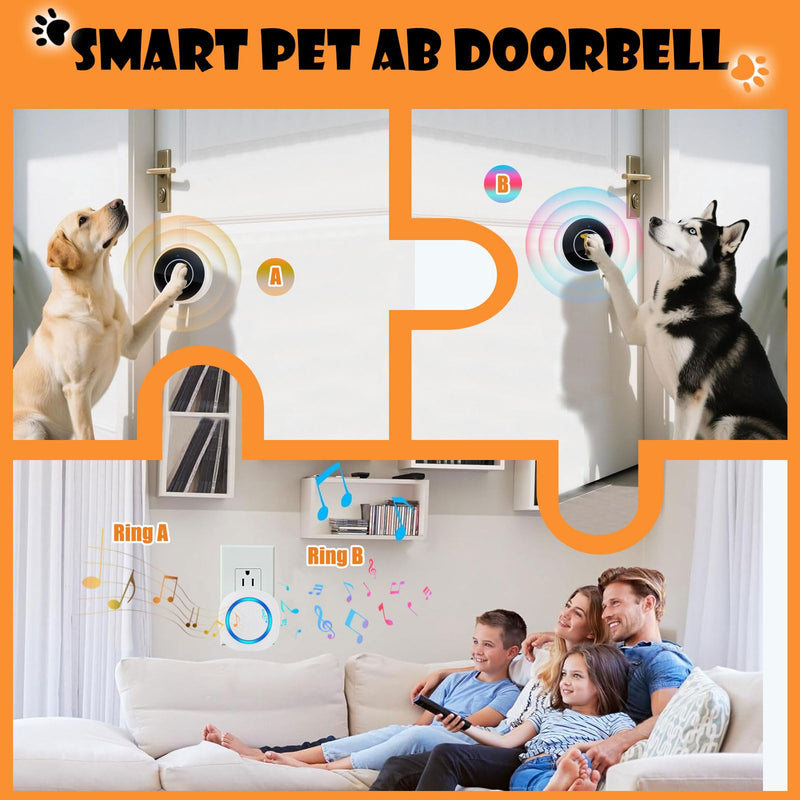 Smart Dog Door Bell Wireless Puppy DoorBell for Potty Training, Dog Bells to go Outside, IP55 Waterproof Bells for Dogs to Ring to go Potty (1 Receiver+2 Button) 2 Buttons + 1 Receiver - PawsPlanet Australia