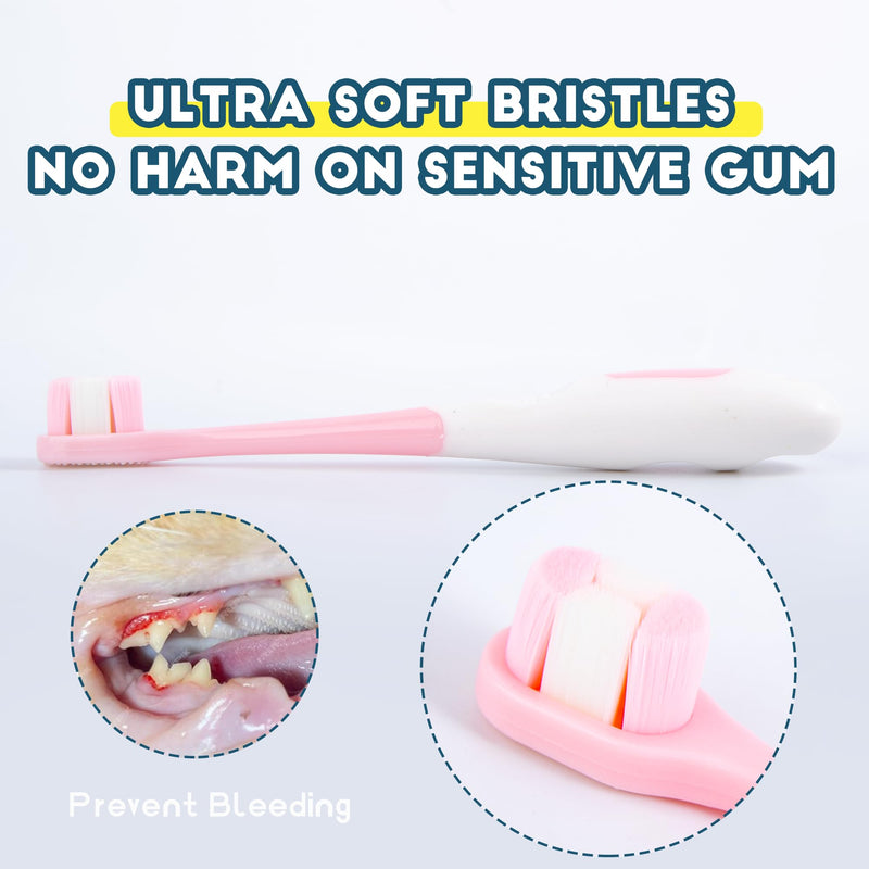 Small Dog Toothbrush, Puppy & Cat Tooth Brushing Kit, Ultra Soft Head Teeth Brush for Kitten & Tiny to Medium Pet, Doggy Toothbrushes Deep Dental Clean, 2 PCS, Pink Blue 1 Count (Pack of 2)