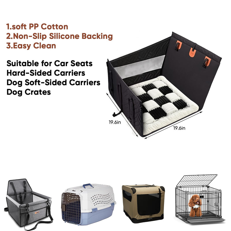 Dog Car Seat Cushion for Carriers & Crates, Pet Travel Mat with Non-Slip Backing, Soft PP Cotton Filled Dog Bed for Car Seats, Hard & Soft Carriers, Pet Crates, Machine Washable (19.6"x19.6") Black&White Medium - PawsPlanet Australia