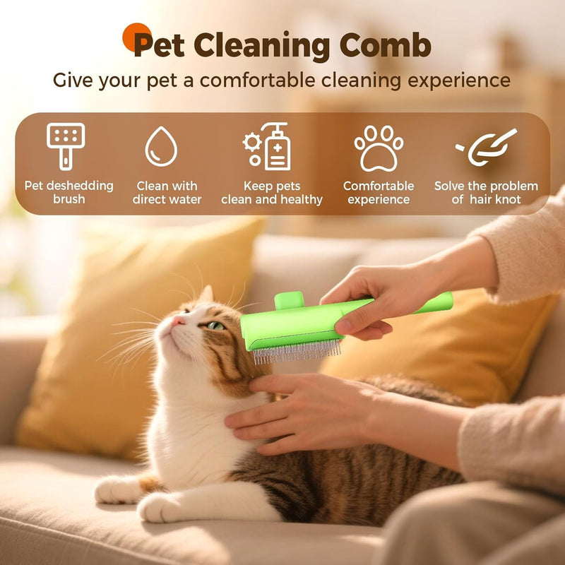 2 Pcs Flea Comb for Pet, Dog Cat Hair Removal Comb with Release Button, Self-Cleaning Grooming Brush for Shedding, Massaging, Short & Long Fur (White&Green) - PawsPlanet Australia