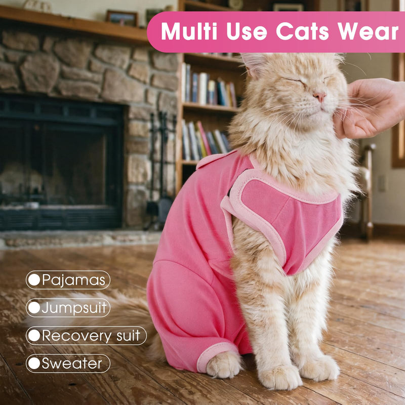 DENTRUN Cat Recovery Suit - Post-Surgery Onesie with Hind Legs, Snap Button Back, Easy On/Off, Prevents Licking & Wound Protection, Soft Breathable Fabric for Spay Neuter Abdominal Wounds Pink Medium
