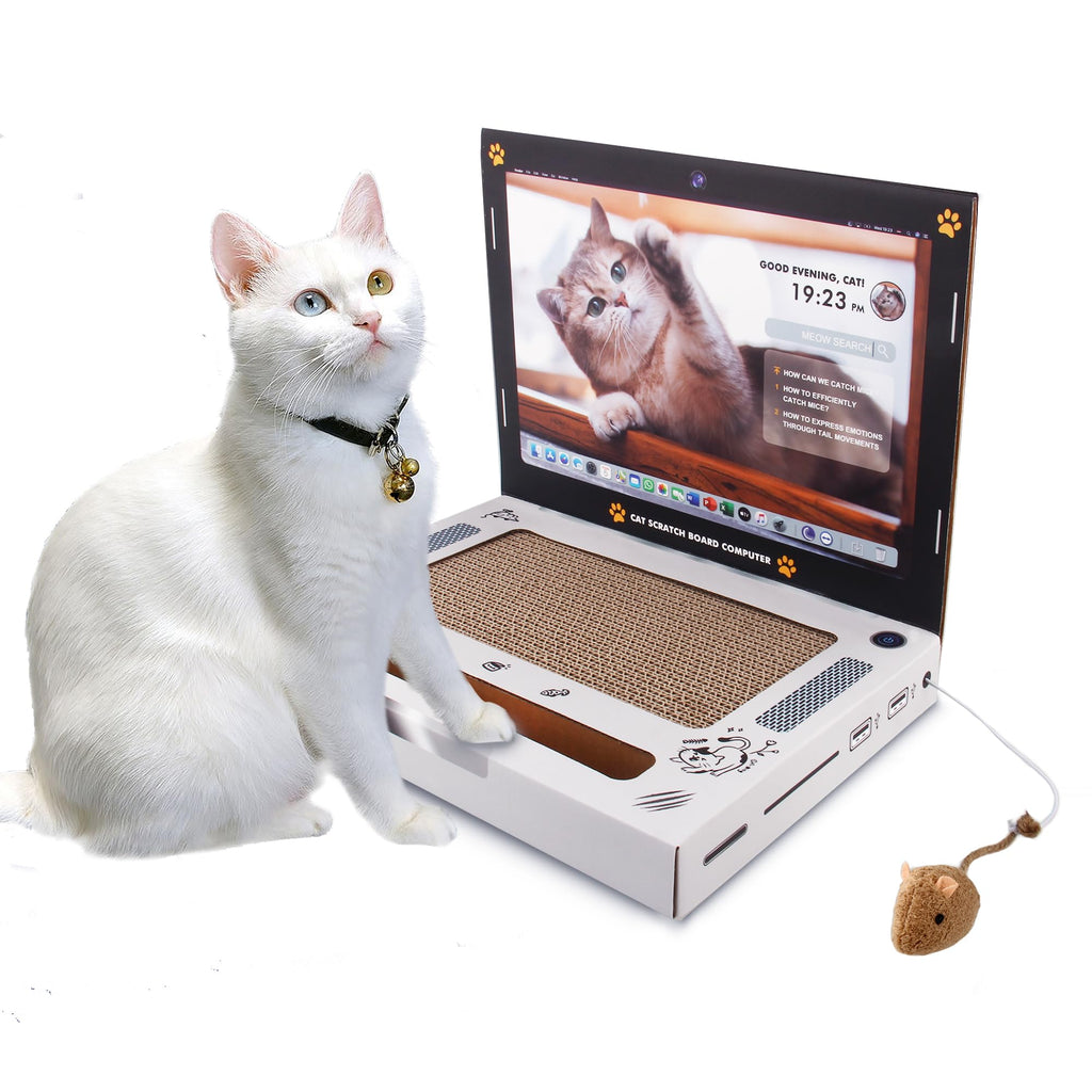 PETGEEK Cat Toys 3-in-1 Laptop Scratcher for Indoor Cats, Interactive Cat Toy with Fluffy Mouse and Ball Track Pad, Kitten Toys & Cat Scratching Board - PawsPlanet Australia