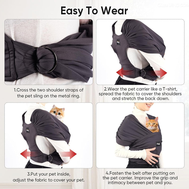 NATUYA Dog Sling Carrier, Small Dog Front Carrier, Lightweight Hands Free Puppy Carrier, Anti-Anxiety Cat Sling, Size Adjustable Premium Dog Carrier Sling Warp (Drak Grey) Drak Grey - PawsPlanet Australia