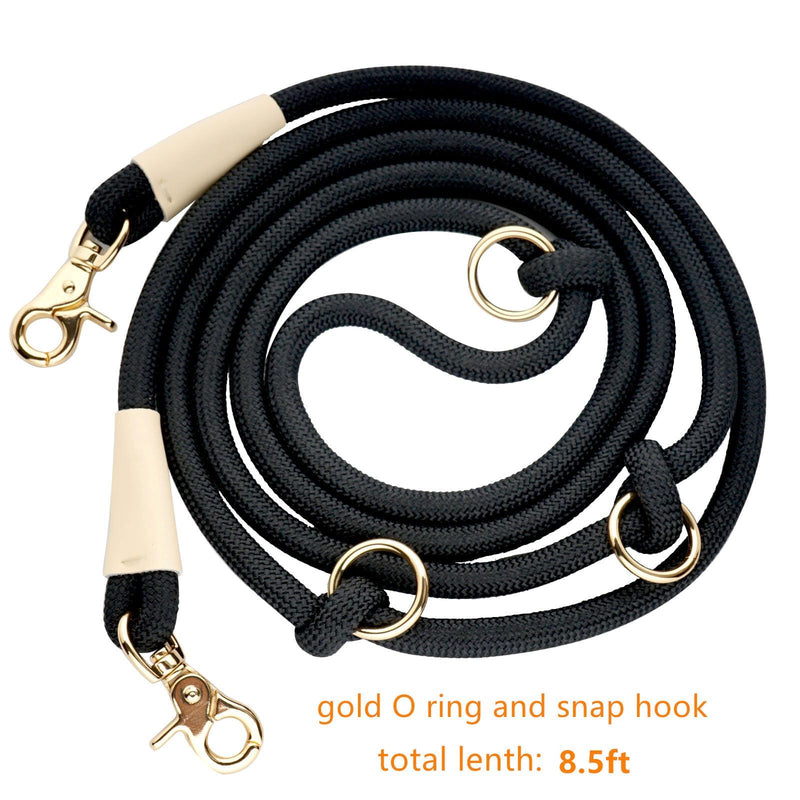 Multifunctional 8.5 ft Nylon Rope Hands Free Dog Leash for Running Small Medium Large Dogs, Waist Leash for Dog Walking, Adjustable Crossbody Over Shoulder Lead (Black, 8.5FT x 10MM) Black - PawsPlanet Australia