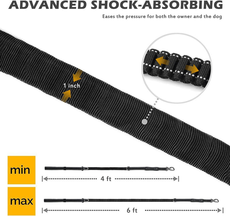 Heavy Duty Dog Leash for Large Dogs, 4-6FT Traffic Padded 2 Handles for Extra Control, Strong Shock Absorbing Bungee With Car Safety Buckle, Reflective for Night Walking Navy Blue - PawsPlanet Australia