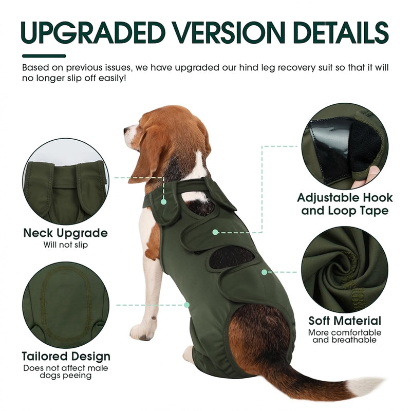 Kuoser Dog Recovery Suit - Post Surgery Body Suit with Legs, Comfortable Cone Alternative, Prevent Licking Dog Onesies, Green S S(Chest:14.6-18.5''）