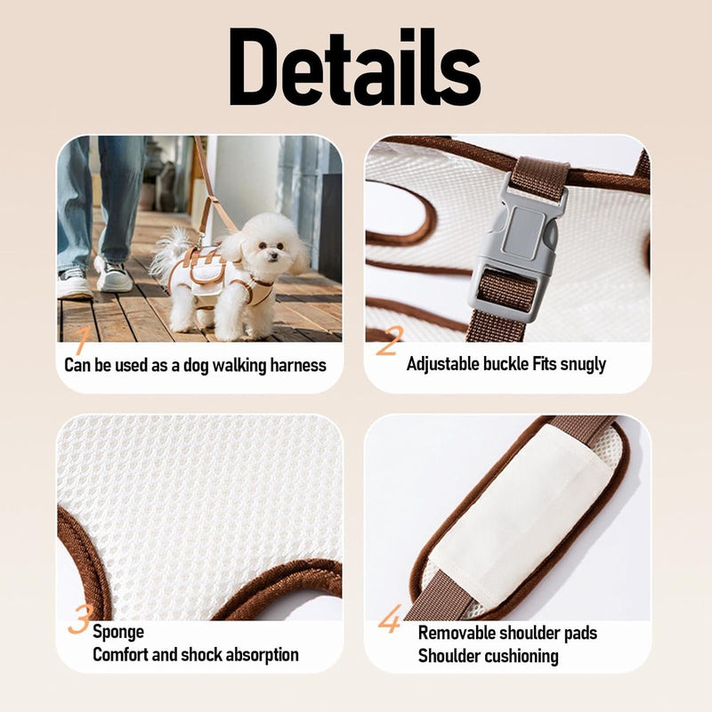 Dog Lift Harness, Adjustable Carrier Sling for Small and Medium Cats, Portable Pet Sling Carrier for Outdoor, Dog Assistance Strap for Senior, Joint Injuries, Brown S S(4.4-8.81 lbs) - PawsPlanet Australia