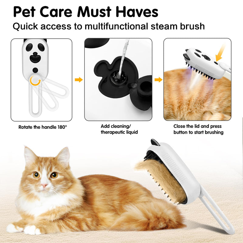 Cat Steam Brush for Shedding, 4 in 1 Water Cat Brushes for Indoor Cats Hair Brush with Spray & UV Light, Steam Brush for Cat & Dog for Massage Clean and Remove Fur-White White - PawsPlanet Australia
