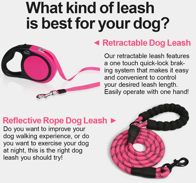 Taglory Retractable Dog Leash, 16ft No Tangle Dog Leash Retractable for Puppy Small Medium Dogs Up to 44 lbs, One-Handed Brake, Pause, Lock, Pink - PawsPlanet Australia