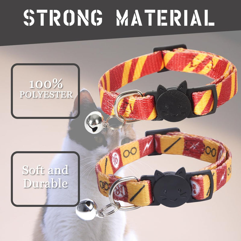 2PCS Cat Collar Safely Breakaway Magic Stripe Pattern Adjustable Kitty Collars with Cute Bell for Cats Kitten (Red) - PawsPlanet Australia