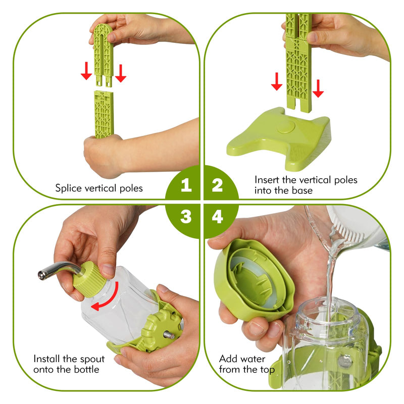Vannon 13oz Pet Standing Water Dispenser Top Fill Pet Water Bottle Dispenser with Stand Pet Slow Water Bottle for Small Animals, BPA Free, Adjustable Height, Green - PawsPlanet Australia