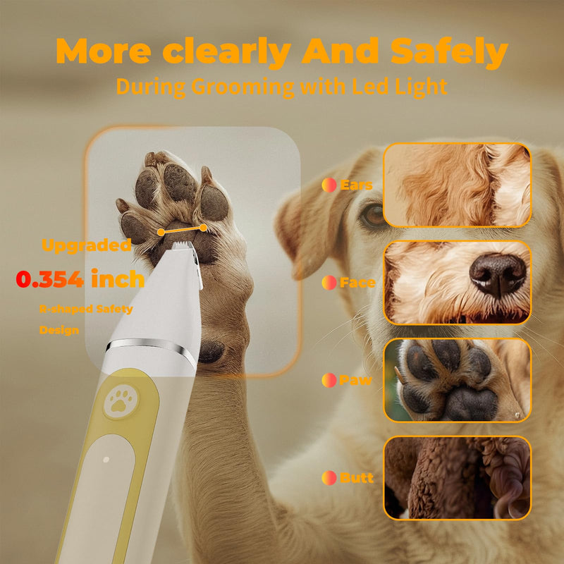 Dog Clippers Grooming Kit with 4 in 1 Tools, Cordless Dog Paw Trimmer & IPX7 Waterproof & Nail Grinder, Low Noise Quiet Design with Silicone Grip for Dogs and Cats Yellow - PawsPlanet Australia