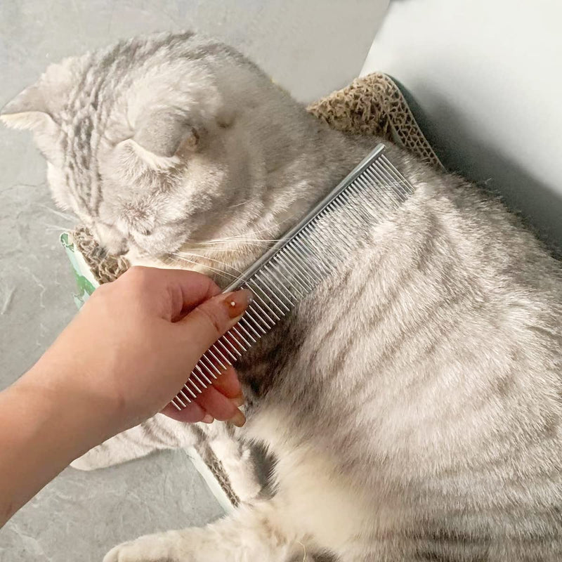 Flea Comb Lice Comb Cat & Dog Pet Grooming Combs Tear Stain Remover Remove Mucus Crust 2-in-1 Metal Round Smooth Teeth Comb Remove Floating Hair Tangles Dander green