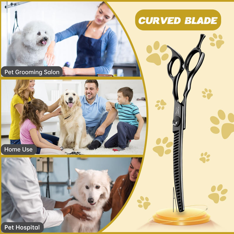 JASON 7" Curved Chunker Dog Scissors - Ergonomic Pet Scissors Black Curved Dog Shears 440C Stainless Steel Grooming Shears Professional Pet Shears For Groomer (28-Teeth, Down-curved) - PawsPlanet Australia