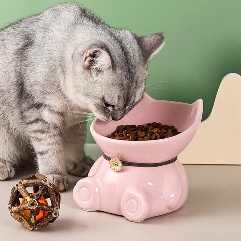 Ceramic Raised Cat Bowls for Indoor Cats 5.8 Inch Green Cute Elevated Food Bowls 15° Tilted Whisker Friendly Water Bowl Dishwasher Safe Puppy Feeding Set Supplies Dog Accessories Green Cute Elevated Cat Food Bowls