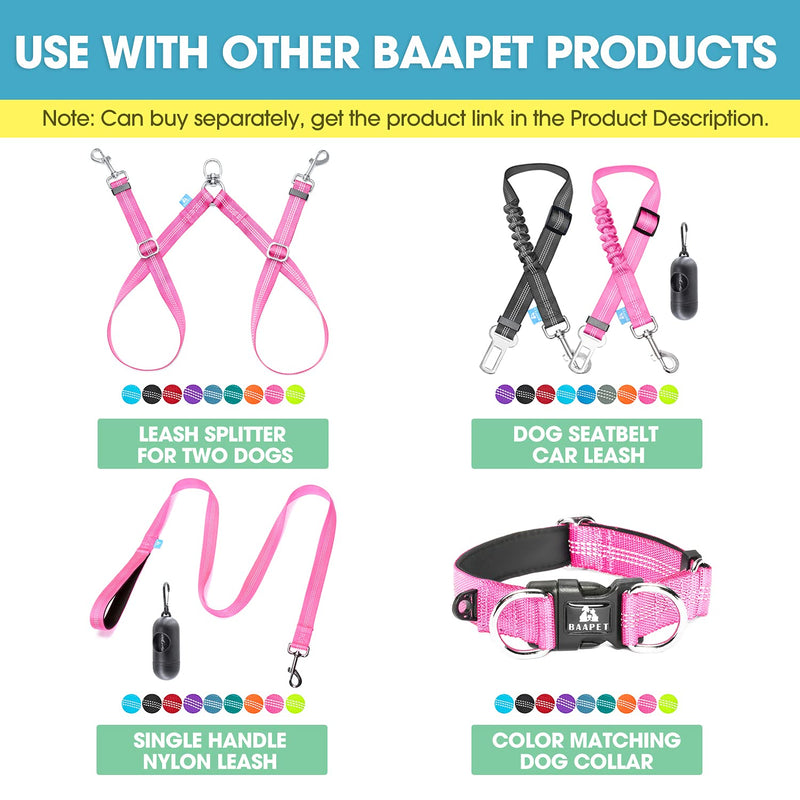 BAAPET Two Handle Dog Leash, Dual Soft Padded Handles with Traffic Control Handle Leash for Small Medium or Large Dogs (3/4'' x 5 FT, Pink) 2 Handle (3/4'' x 5 FT) - PawsPlanet Australia