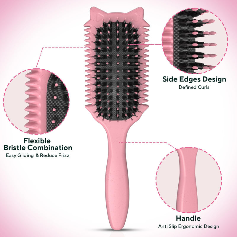 Curl Defining Brush, Curly Hair Brush for Curls Waves & Coils, Define, Volumize, Detangle Women Girls Curls, Reduce Hair Pulling Frizz, Fun Cat-Head Design, Pink, 1PCS - PawsPlanet Australia