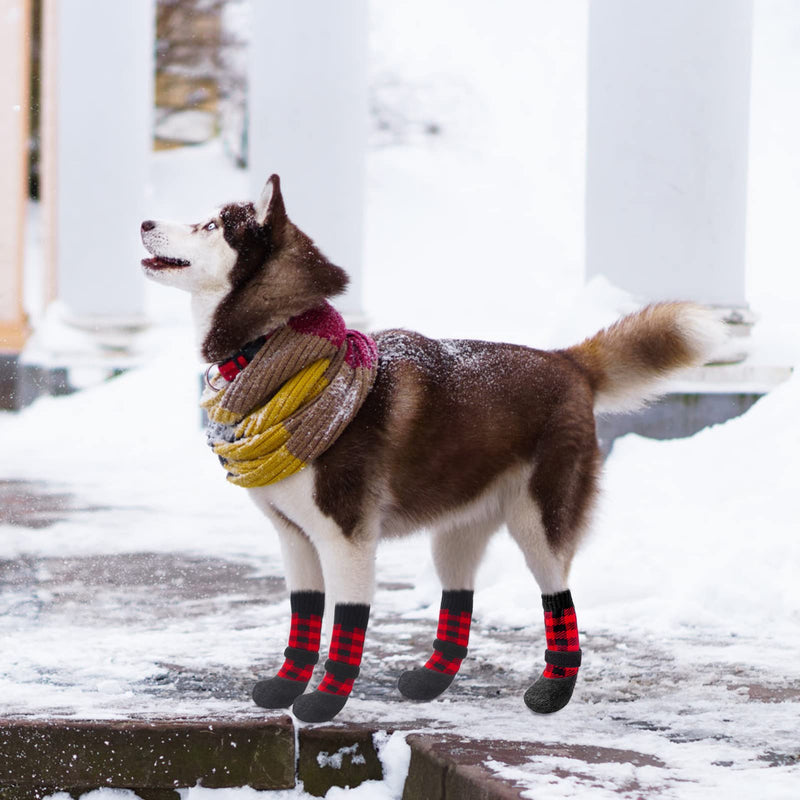 BINGPET Anti-Slip Dog Socks,Waterproof Paw Protectors with Reflective Straps Traction Control for Indoor & Outdoor Wear, 4pcs Red Large - PawsPlanet Australia