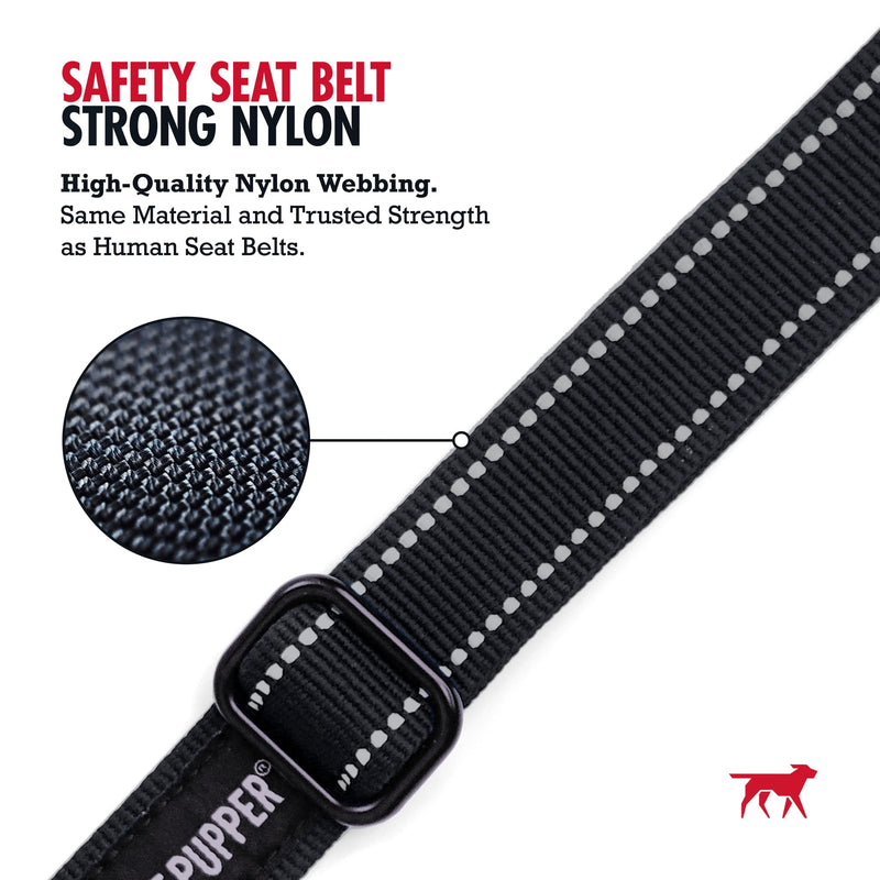 Tuff Pupper Dog Seat Belt | Adjustable Length Dog Seatbelt Restraint | Tangle-Free Locking Carabiner | Shock-Absorbing Bungee | Reflective Stitching for Visibility | Universal Fit for Cars & Trucks Black Seat Belt Attachment - PawsPlanet Australia