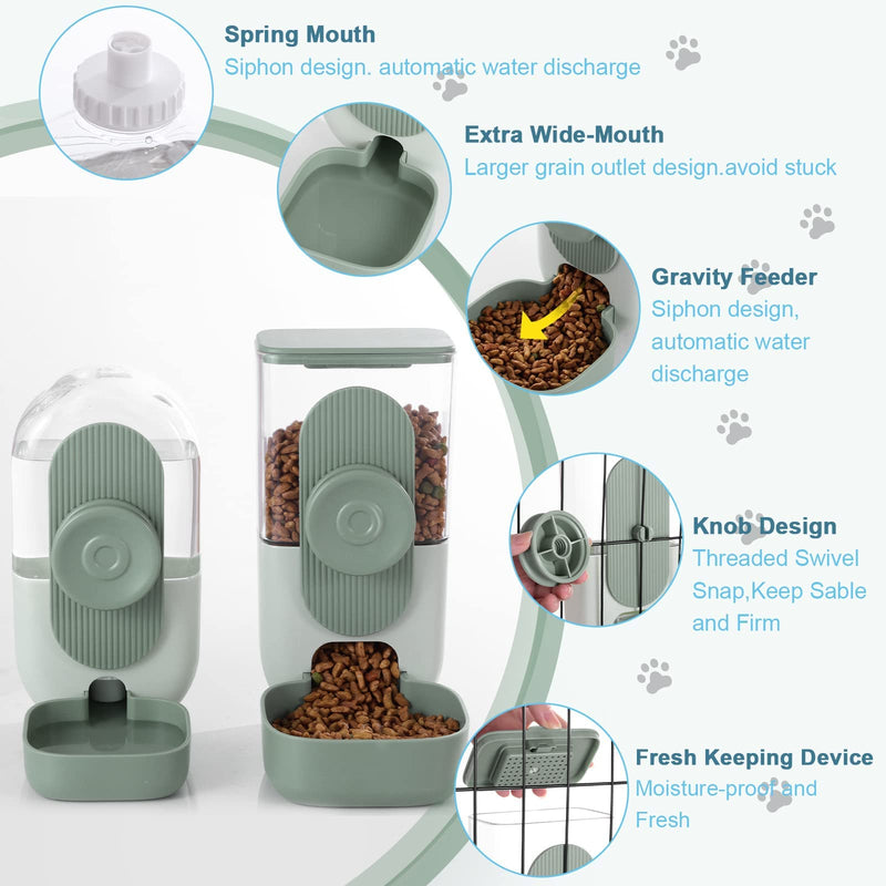 Hanging Automatic Food Water Dispenser,Gravity Rabbit Feeder Water Dispenser Set,Cage Cat Water Dispenser,Food Bowl for Bunny Guinea Pig Ferret Water Dispenser (Cage Grid Spacing Over 1.2'') Green - PawsPlanet Australia