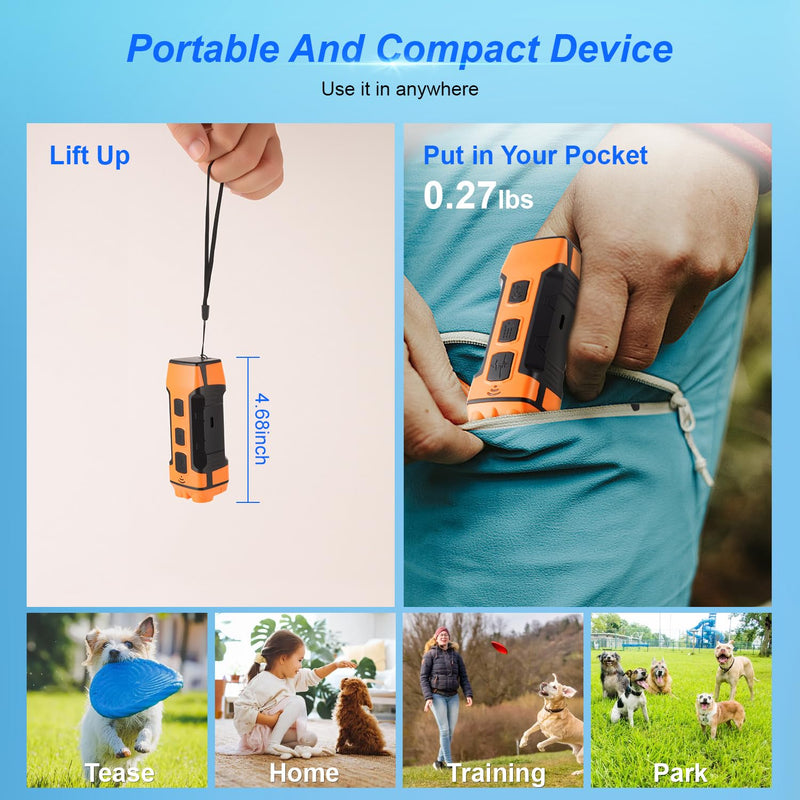 Dog Bark Deterrent Devices Anti Barking Device for Dogs 5in1 Solution for Dog Behavior Problems Safe Portable Flashlight & Beep for Small, Medium & Large Dogs Orange - PawsPlanet Australia