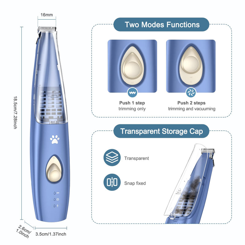Upgraded Paw Hair Trimmer for Dogs, Rechargeable Dog Paw Trimmer, Snipping and Sucking, Cordless Electric Grooming Clippers, Two Modes, Small Pet Shave Trimmer for Cats Paws Face - PawsPlanet Australia