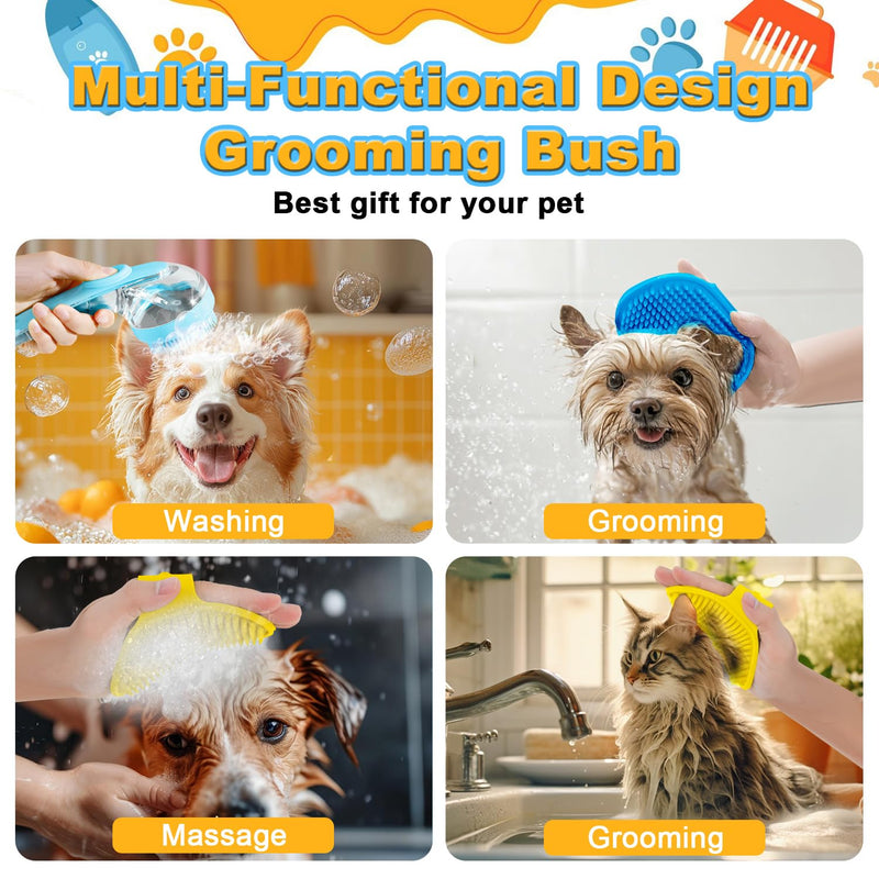 3Pcs Dog Bath Brush, Dog Scrubber for Bath, Dog Shampoo Brush Bubble Maker, Dog Paw Washer, dog grooming Massage Brush with Adjustable Ring Handle, dog accessories for Short & Long Hair -Blue Blue - PawsPlanet Australia