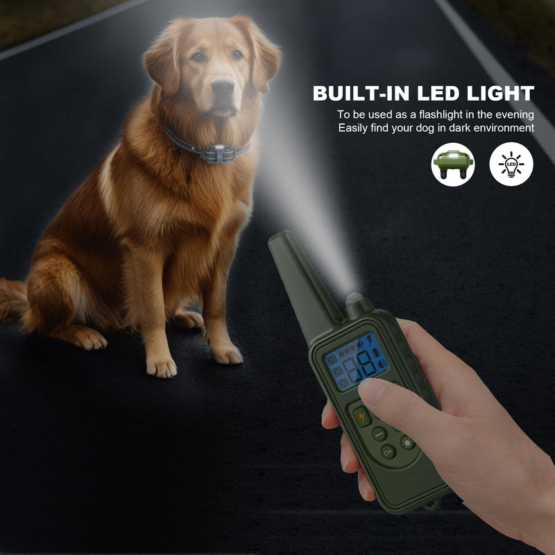 Dog Training Collar with Remote, 2600FT Range, 4 Training Modes Beep, Shake, Safe Shock, LED Light, Rechargeable IPX7 Waterproof for All Breeds Sizes, with Three Receiver Collars for 3 Dogs for 3 dogs (D8 Green) - PawsPlanet Australia