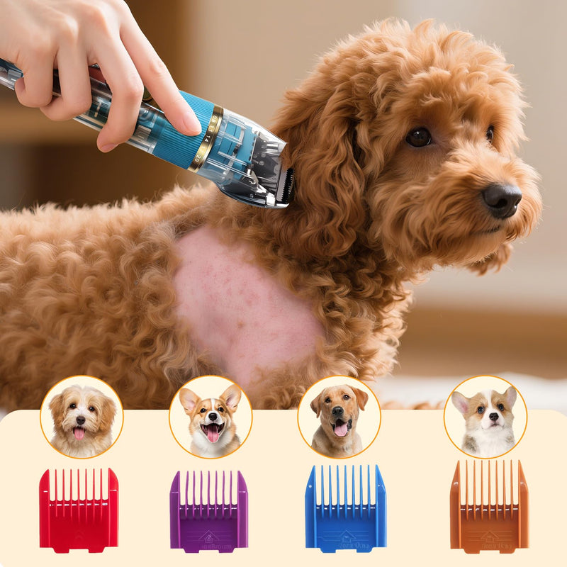 Dog Clippers for Grooming Thick Hair - Professional 50dB Low Noise Cordless Clipper with Titanium Blades & Detachable IPX5 Waterproof Head for Matted Coats, Dogs, Cats and All Pets Cyan Blue - PawsPlanet Australia