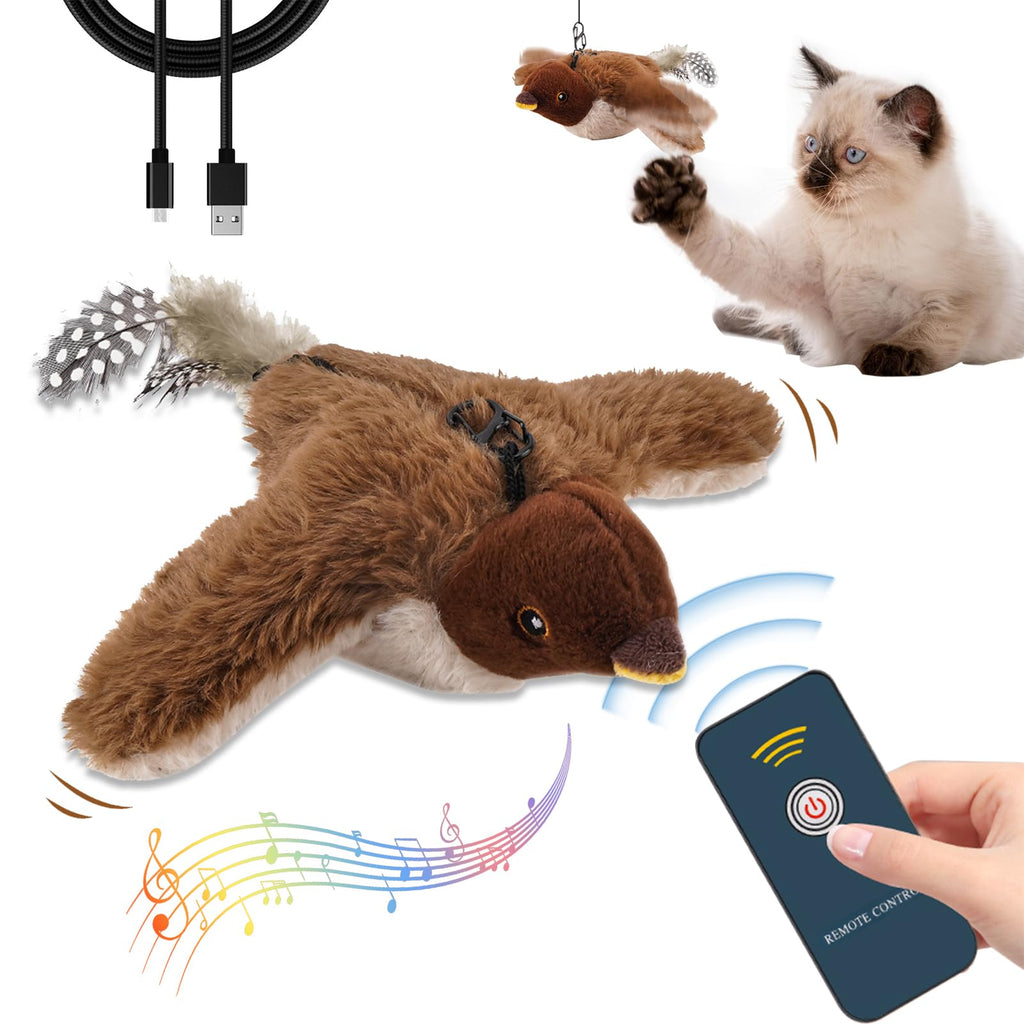 Interactive Cat Toys Flapping Bird - Remote Control Lifelike Sparrow Chirp Tweet, Rechargeable Touch Activated Kitten Toy Exercise Toys for All Breeds Cat Kicker Catnip Toys (Sparrows) Sparrows - PawsPlanet Australia