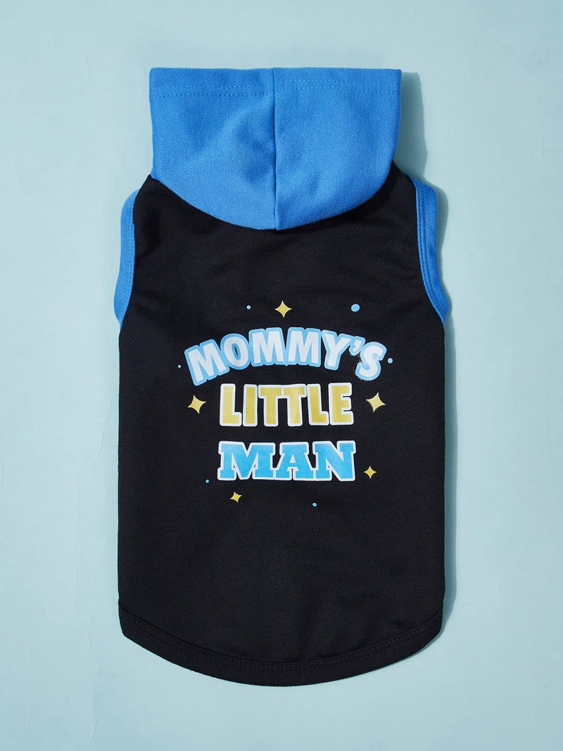 QWINEE Mom Boy Dog Hooded Tank Tops Letter Print Cat Puppy Hoodie Vest Sleeveless Pullover Dog Shirt Stretchy Pet Clothes for Small Medium Large Cats Dogs Kitten Blue S - PawsPlanet Australia