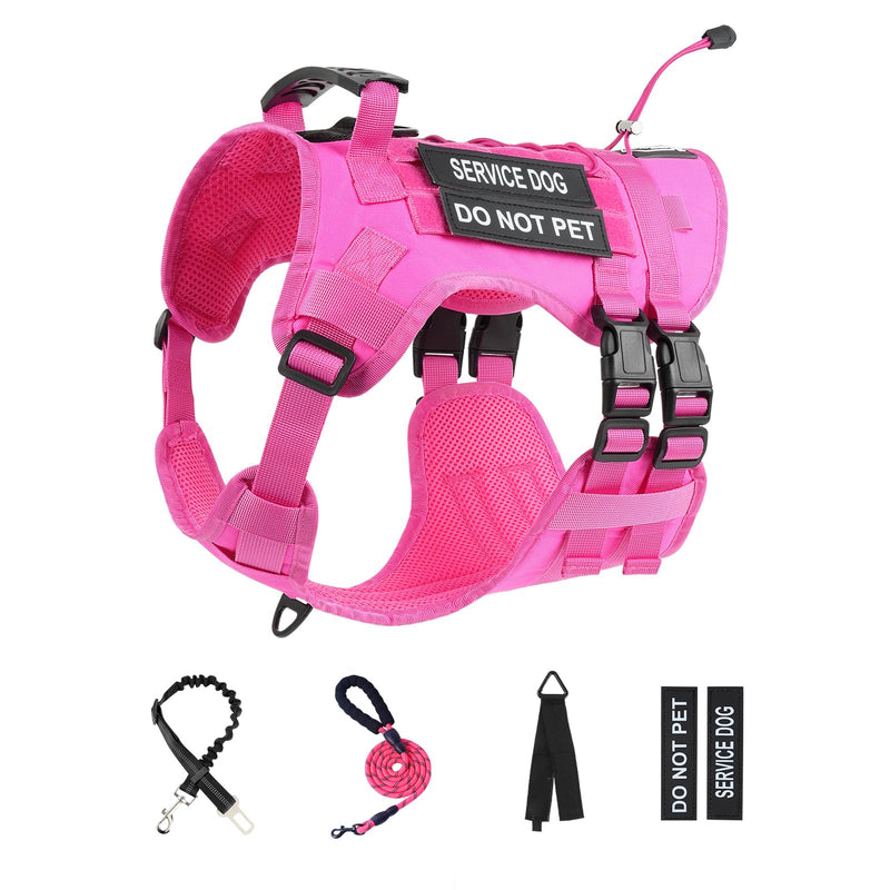No Pull Tactical Dog Harness for Large Dogs, Escape Proof Molle Dog Vest Harness and Leash Set, Adjustable Military Service Dog Harness with Handle for Medium Large Dogs (Pink, M) Pink - PawsPlanet Australia