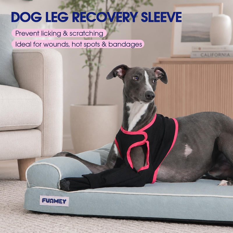 FUAMEY Dog Front Leg Sleeve After Surgery, Anti Slip Socks for Dogs to Prevent Licking, Breathable Dog Cone Alternative Paw Protection, Elbow Care, Pressure Sores（Left, L Black-Red Large Left Front Leg