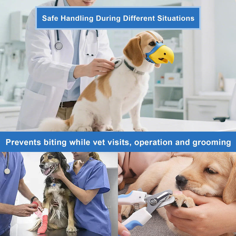 Dog Muzzle for Large & Medium Sized Dogs, Bite Proof & Anti Licking - Soft TPR Safety Muzzle with Adjustable Hawk-Beak Design for Walking, Grooming, Vet Visits, Gentle and Breathable Yellow-blue L - PawsPlanet Australia