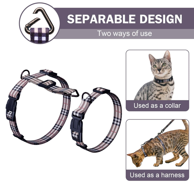 Hikiko Cat Harness and Leash Set Escape Proof Adjustable Walking Travel Soft Kitten Harness for Small Medium Large Cats (Khaki Plaid, M) Khaki Plaid - PawsPlanet Australia