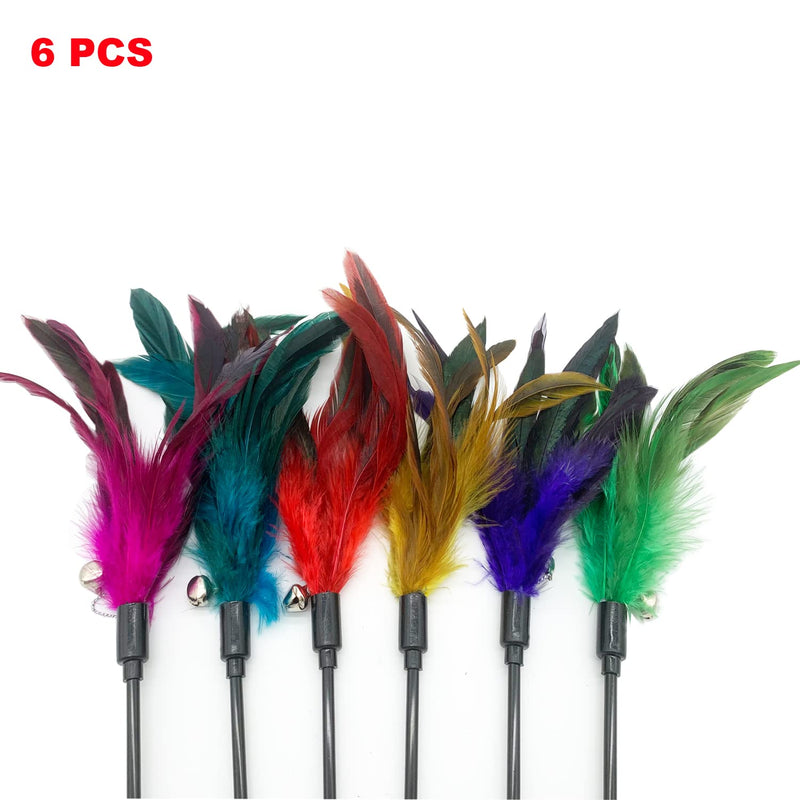 Cat Wand Toy Feather Stick Cat Toys, 6 PCS Cat Feathers Wand Toy, Interactive Cat Toy Feather Wand for Indoor Cats A-6 Pack Cat Wand Toys - PawsPlanet Australia