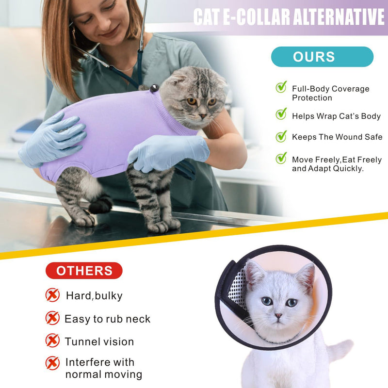 Idepet Cat Surgery Recovery Suit Kitten Onesie for Cats After Surgery Female Breathable Suitical Kitty Surgical Spay Suit for Abdominal Wound Skin Diseases E-Collar Alternative Wear (Purple, S) Small Purple - PawsPlanet Australia