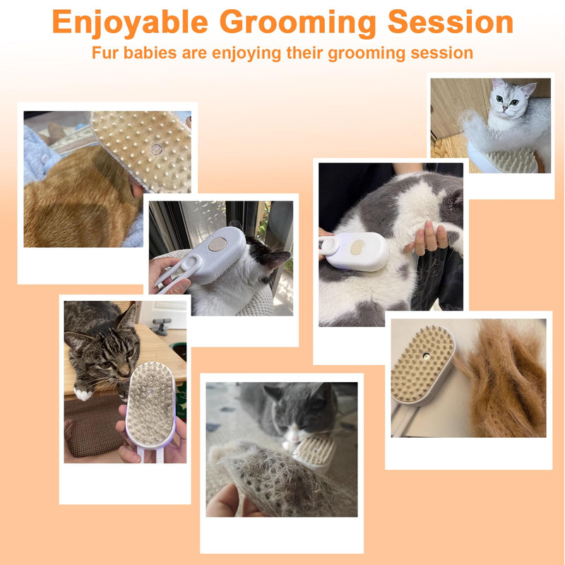 Nepfaivy Cat Steam Brush for Shedding - Steam Cat Brush for Indoor Cats, Rechargeable Steaming Pet Mist Water Steamer for Indoor Kitten, Pet Spray Hair Removal Comb for Massage, Spritz Defur Comb WhiteFoldable - PawsPlanet Australia