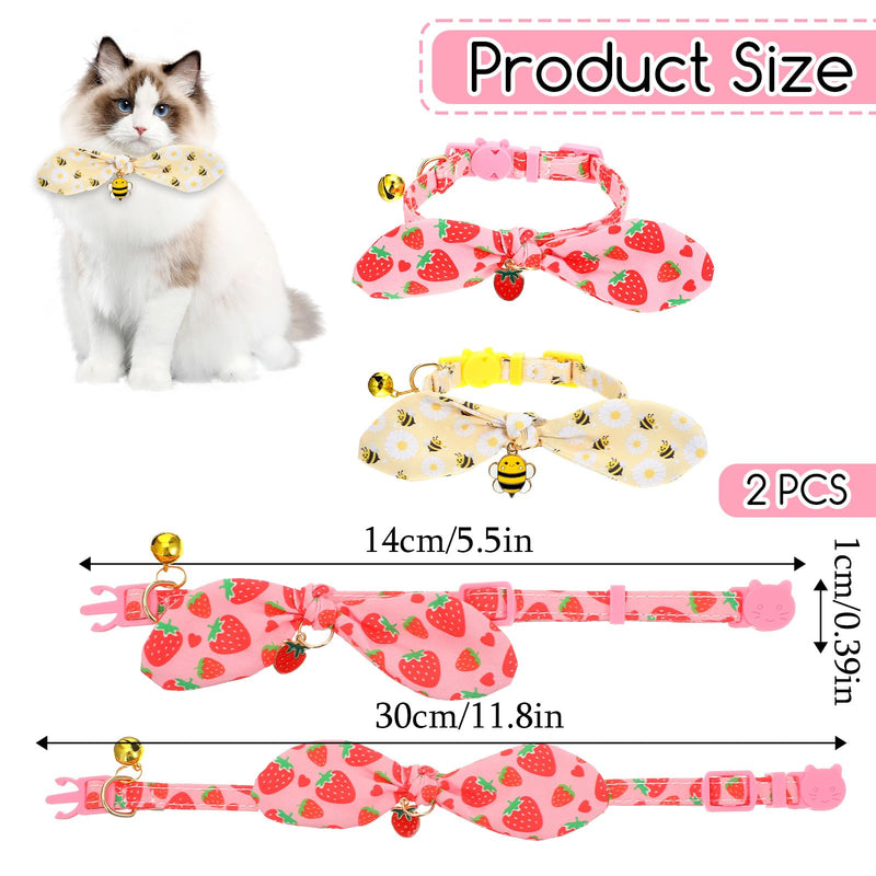 2 Packs Bow Kitten Collar Breakaway with Bell & Pendant Adjustable Kitten Collars with Safety Buckle for Girl Boy Cats Puppy and Small Pets (Pink+Yellow) - PawsPlanet Australia