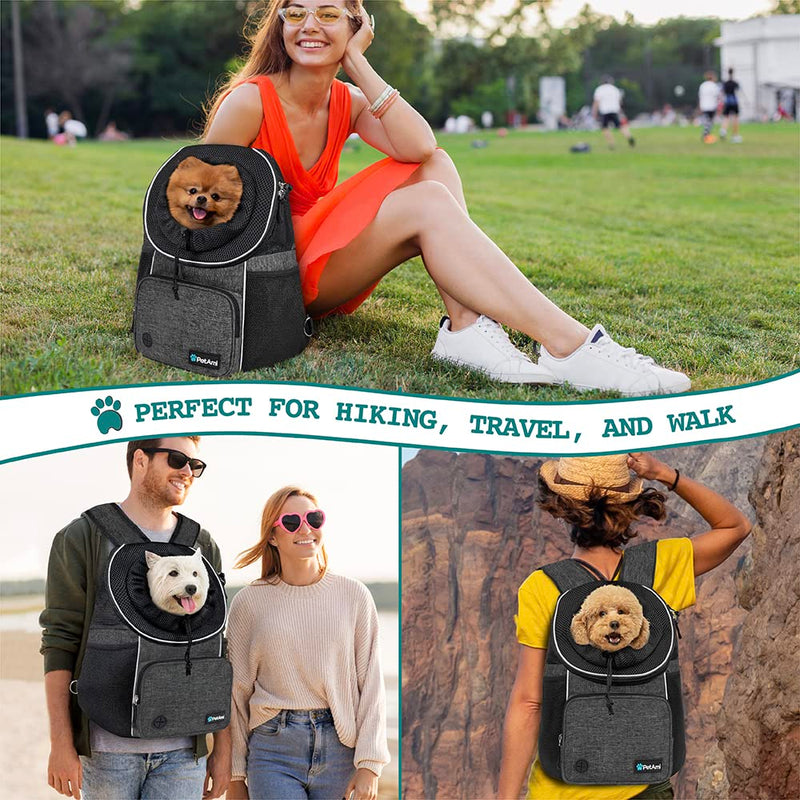 PetAmi Adjustable Dog & Cat Chest Carrier Backpack, Ventilated for Hiking & Camping, Small to Large Pets, Max 10 lbs, Dark Gray Medium (15x8x15.5) - PawsPlanet Australia