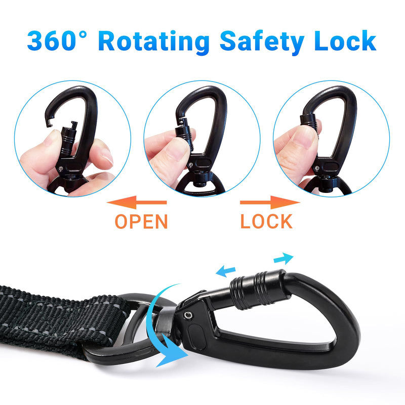 Tactical Heavy Duty Bungee Dog Leash for Medium & Large Dogs - Ultimate Control & Freedom with 4.3-5.2 FT Adjustable (Stretches to 6 FT), Dual Handle, Shock Absorbing, Reflective, Seatbelt Clip, Black - PawsPlanet Australia