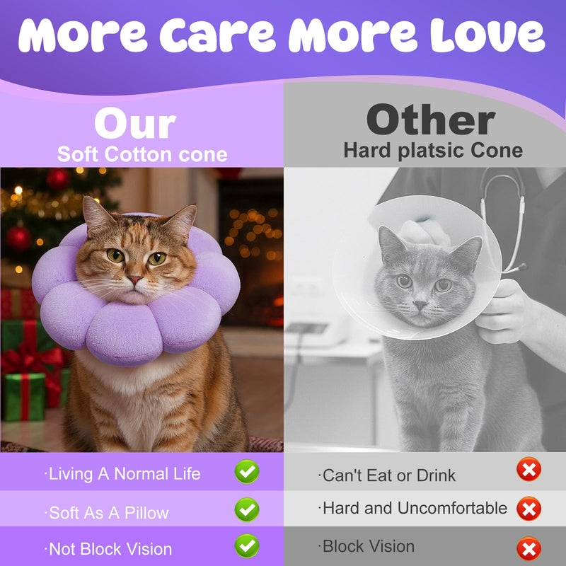 Cat Cone Collar Comfy Flower Style Elizabeth Collar Soft Waterproof Cat Recovery Collars Stop Licking Scratching After Surgery Cute Adjustable Lightweight Kitten Collars for Cats Kittens Small Dogs Purple