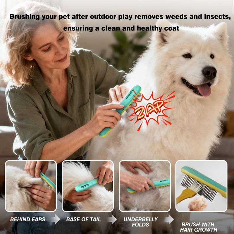Professional 3-Row Tick & Flea Comb for Dogs & Cats - Stainless Steel Teeth with Negative Ion Anti-Static | Detangling Grooming Tool for Poodles, Shih Tzus & Long Haired Pets (One Size) One Size - PawsPlanet Australia