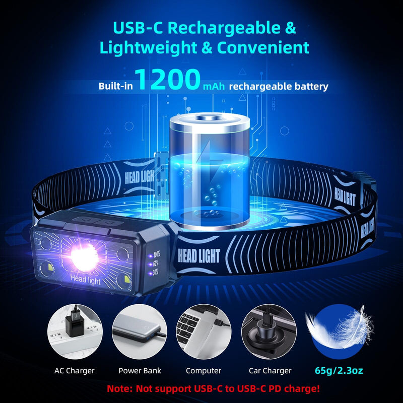 COSOOS 2 Mini UV Headlamp Flashlight Black Light, Rechargeable LED Hand Free Blacklight 395nm Headlight with White & Ultraviolet Light, Detector for Pet Dog Cat Urine Stain,Bed Bug,Scorpions - PawsPlanet Australia