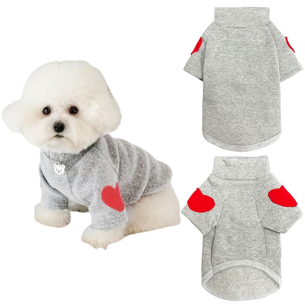 Winmany Small Medium Dogs Clothes Pet Heart Patch Turtleneck Sweatshirt Cat Puppy Spring Fall Winter Sweater Coat (Grey, Small) Grey