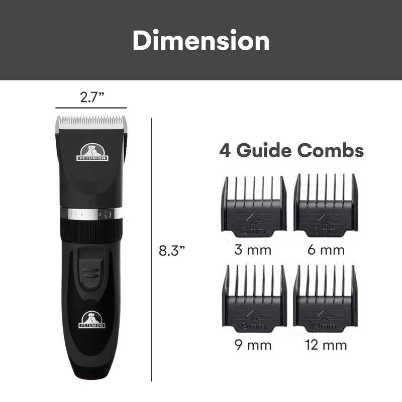 Pet Union Professional Dog Grooming Kit - Cordless Low Noise Dog Clippers for Grooming Thick Coats - All Pet Safe Cat Hair Trimmer - Pet Grooming Kit Includes Dog Hair Clippers, Nail Trimmer & Shears Black - PawsPlanet Australia