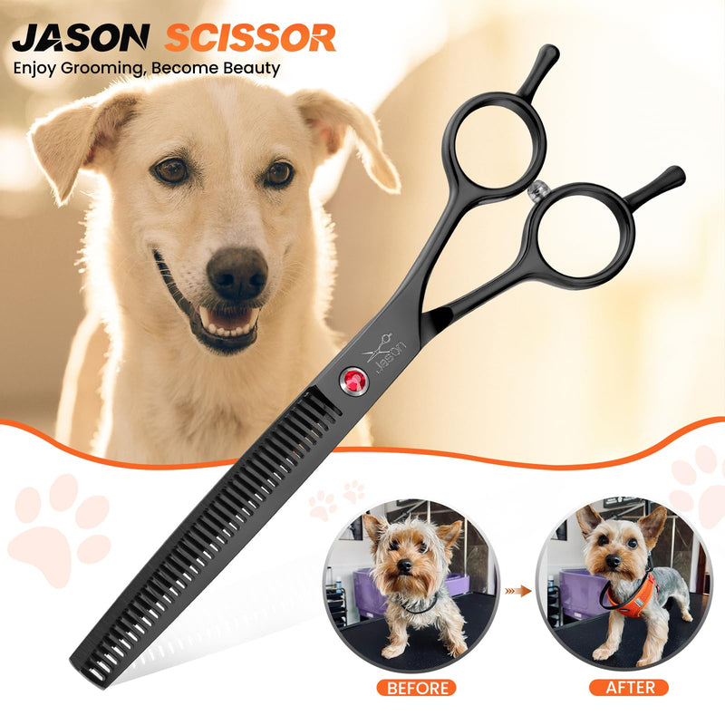 JASON 7.5" Dog Grooming Scissor - Professional Thinning Shear with 37 Teeth Japanese Stainless Steel Blender Scissors for Dogs, Cats and Other Pets (Thinning, Black) Christmas Gift Thinner - PawsPlanet Australia