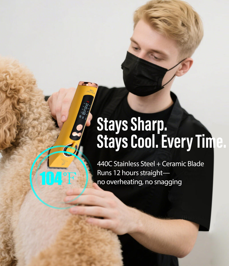 Professional Dog Grooming Clippers with 12H Runtime & Replaceable 440C Blade, 3-Speed Low Noise Electric Dog Shaver for Thick, Matted, Curly Hair, Cordless Clipper for Groomer & Home Use, White Clipper+10FC Blade - PawsPlanet Australia