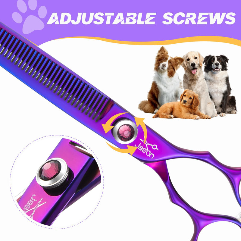 JASON Dog Scissors for Grooming - 7.5" Thinning Scissors for Dog Grooming, Japanese 440C Stainless Steel Blender Shears with Diamond Adjustable Screw (45 Teeth, Purple) Christmas Gift Thinner - PawsPlanet Australia