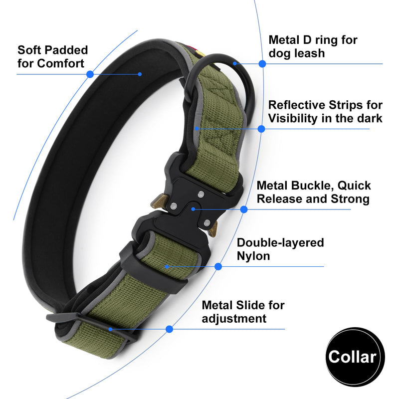 Plutus Pet Tactical Dog Collar, Reflective, Adjustable Heavy Duty Dog Collar, Soft Padded and Comfortable, for Small Medium and Large Dogs (Ranger Green, S) Ranger Green - PawsPlanet Australia